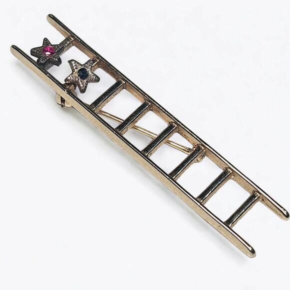 Mary Kay Gold Tone Metal Ladder to Success 2 Stars Brooch Vtg Bohemian Pin Pink - Picture 6 of 11